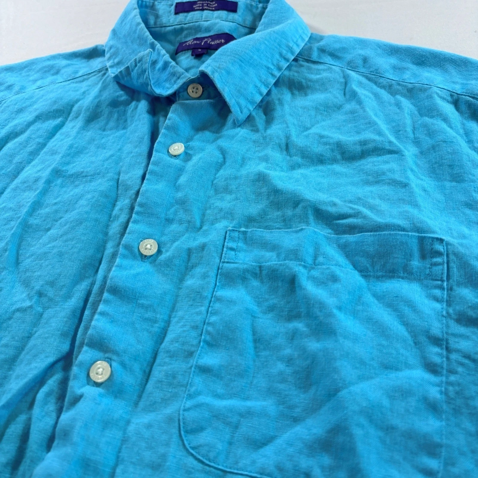 Alan Flusser Linen Shirt Mens Medium Turquoise Blue Short Sleeve Button Down
Opens in a new window o
