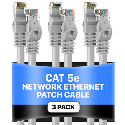 3-Pack - CAT5e Ethernet Cable Gray RJ45 UTP LAN Patch Cord 1.5ft 200ft Lot