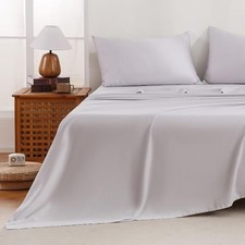 100 Cotton Light Grey Sheet Set Full Size with Deep Pocket 4 Pieces
