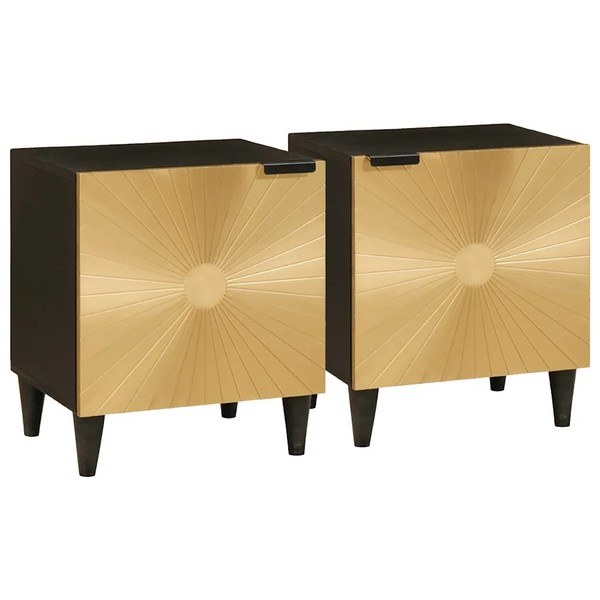 Nachttisch 2Er Set Schwarz Gold 40X33X46 Cm Holzwerkstoff-image