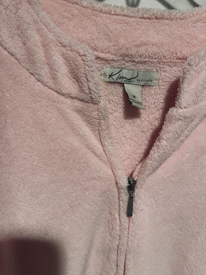 Kim Rogers Ciprés Suave Esponjoso Felpa Bata Cremallera Abrigo Rosa Talla Grande 3X Bolsillo Foto 2 de 4
