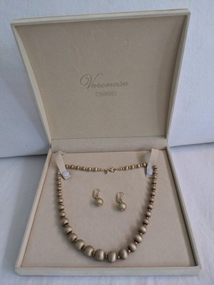 VERONESE Sterling Silver 925 Gold Wash Vermeil Graduated Beaded Necklace Set