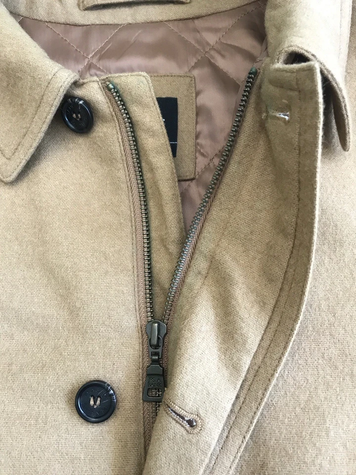 JOS A BANK Mens 100% Cashmere Bomber Jacket Tan Brown Sz L Full Zip Preppy EUC - Image 4 of 4