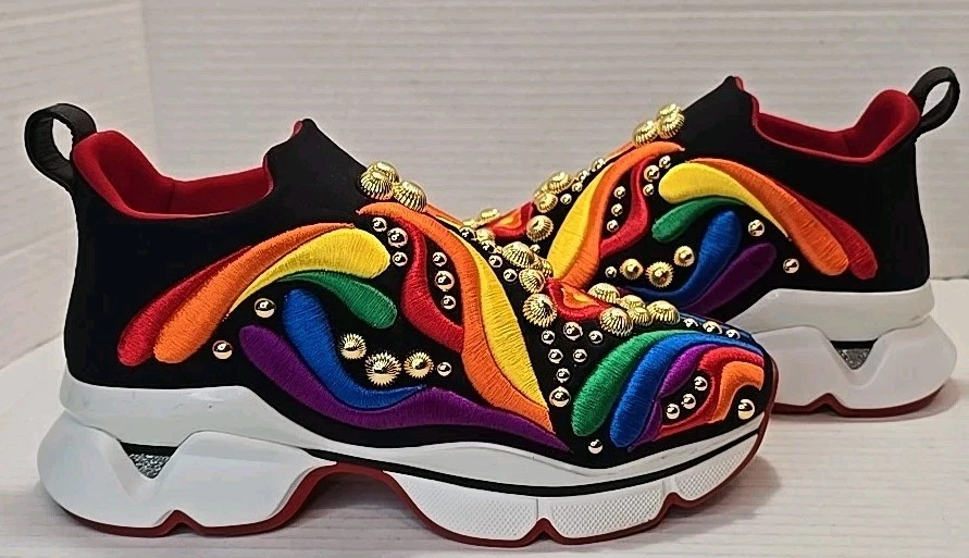 Christian Louboutin — Size 37 Christian Louboutin Slide-on Rainbow-Embroidered Shoes