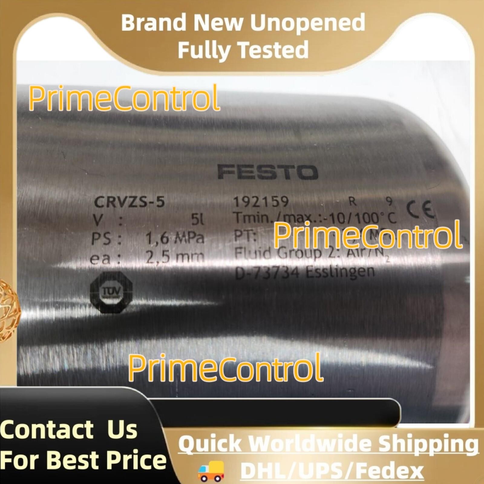 NEW FESTO 192159 CRVZS-5 Compressed Air Reservoir High Alloy Stainless Steel