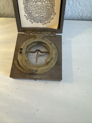 #ad BRASS Pocket SUNDIAL COMPASS in Box Antique Maritime Spain $49.99