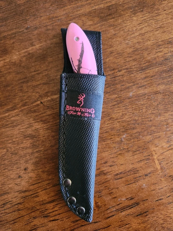 Cuchillo Browning - Mango Rosa - Modelo 892 - Funda - Hoja de 3" Foto 3 de 3