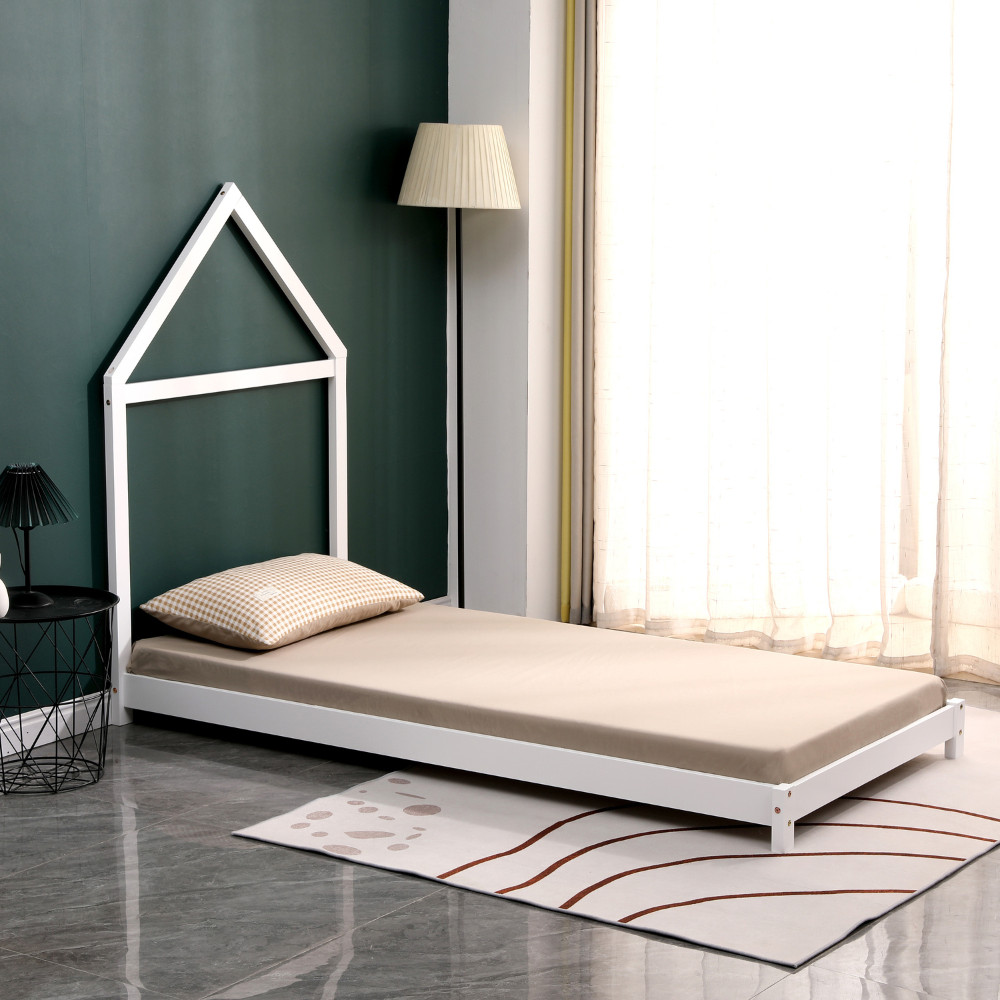 Lit en pin massif au montage rapide structure robuste pour couchage adulte