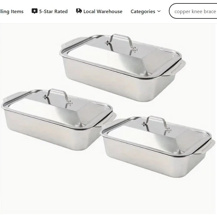 Sets of Stainless Steel Baking Trays with Portable Lids 3pcs
