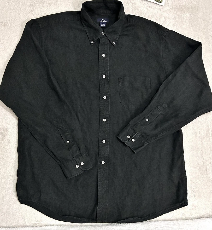 Camisa Brooks Brothers 346 de lino para hombre grande negra con botones manga larga informal Foto 2 de 4