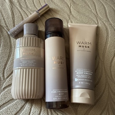 NEW! Bath & Body Works WARM MUSK Fragrance Mist, Body Cream & Wash & perfume Lot