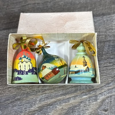 Set Of 3 GORGEOUS Vintage Ornaments, Ukrainian Handmade Decor, Hand Painted