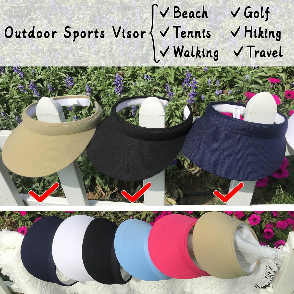3 Pack Sun Visor Hats Womens Men Adjustable Clip On Visors 
