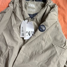 Zara Kids Full Zip Rain Jacket Nylon Windbreaker Hooded Size 13-14 ColorBeige