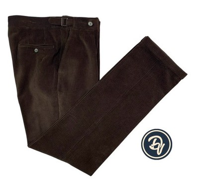 Mens 32 X 31 Berg & Berg Dark Brown Cotton Cordurory Adjustable Waist Trousers
