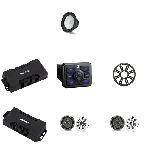 Kicker Power Sports Bundle, Bluetooth Source, 4Ch Amp, Sub Amp, 10" Subwoofer...