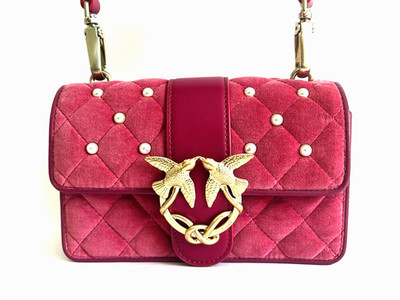 PINKO Mini Love Pink Velvet Pearls Bag