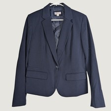 Merona Womens Navy Blue Single Button Blazer Jacket 8 Notched Lapel Business