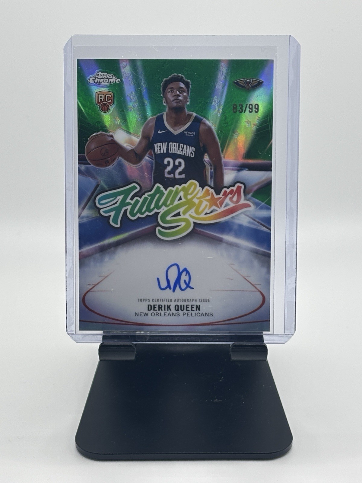 2025 Topps Chrome Derik Queen Rookie Future Stars Auto Green /99 SSP Pelicans
