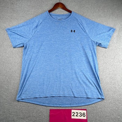 Under Armour Tech Tee Shirt Blue Heather Gym Performance Stretch Mens 2XL