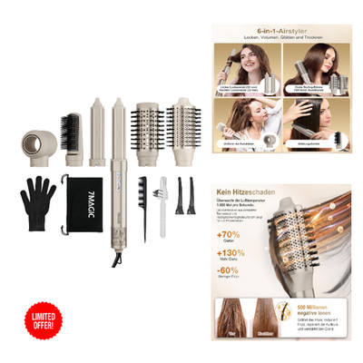7MAGIC 6 in 1 Airstyler Lockenstab Auto-Wrap Ionen Föhn