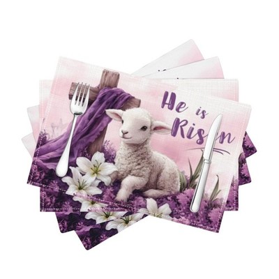 Easter Cross Placemats Set of 4 Religious He is Risen Place Mats Lamb Christi...