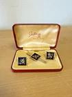 Vintage Stratton Boxed Cufflinks & Tie Clip Set Black BEE    |7