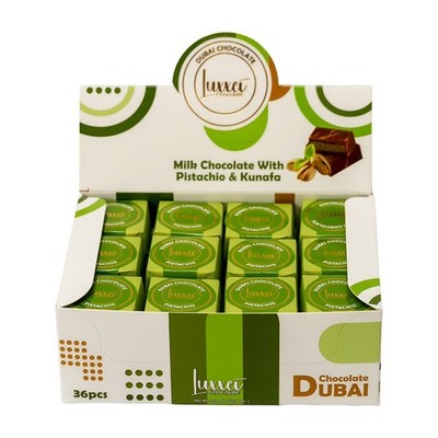 LUXXEI Dubai Pistachio Chocolate Bar Milk Chocolate Pistachio & Kunafa - 36CT