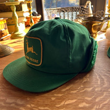 Vintage John Deere Green Winter Ear Flap Cap Hat