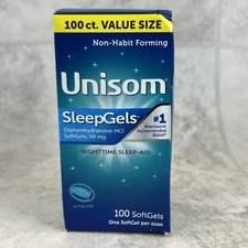 Unisom Nighttime Sleep Aid Softgels 50mg Diphenhydramine HCl 100 Count – 11/2026