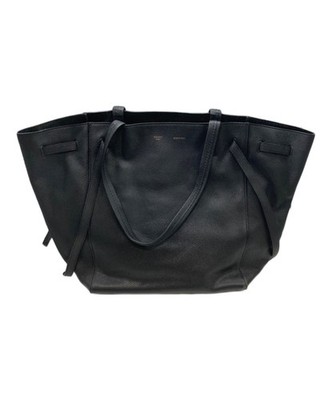 CELINE Small Cabas Phantom Tote Bag Black Leather Large Shopper USED from JP #TD
