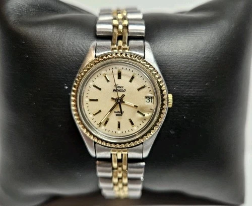 Vintage Timex President Indiglo Womens Watch Gold & Silver Clamshell NEW BATTERY