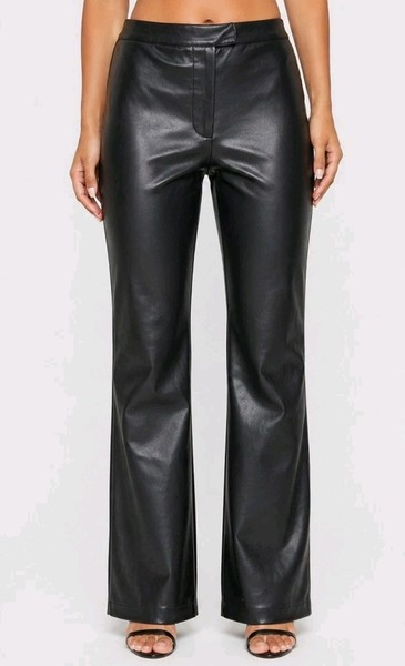GLASSONS sz XS 6 Black Faux Leather Flare Pants High Waist Retro Wide Leg  -J1st