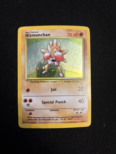 Pokémon TCG Hitmonchan Holo Rare Card Base Set 07/102 Vintage WOTC