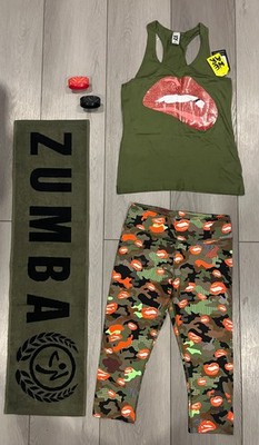 Zumba bundle 5 piece Party in the basement leggings, top, towel and bracelets