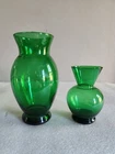 2 Vintage Emerald Green Glass Vases • 6¼" & 4¼" Tall