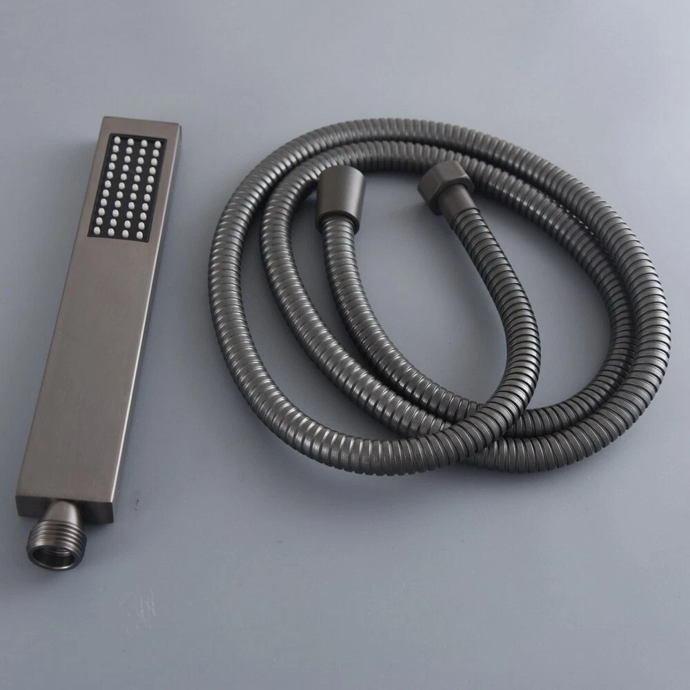 Gun gray Square Hand Held Shower Head with 1.5 m Hose 304 Stainless Steel
