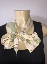 Accent Scarf Women's Suit Neck Cream/Green/Brown Abstract 5.5"x50" Pre-Owned