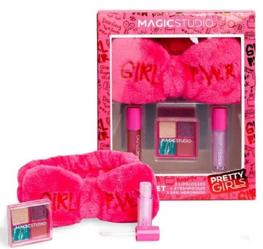 MAGIC STUDIO PRETTY GIRLS MAKEUP COF 2 LIPGLOS+1 EYESHADOW PALET+FASCIA