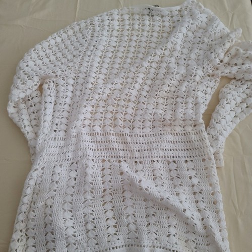 Eddie Bauer Hand-Crocheted White Womens Sweater Cardigan Size L Large - Picture 3 of 3
