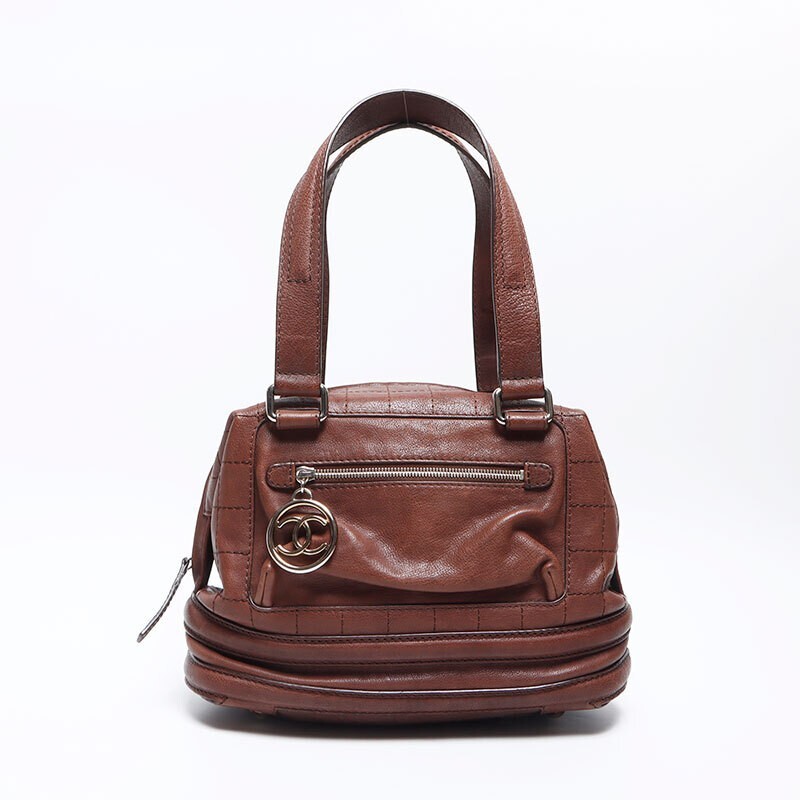 CHANEL Shoulder Bag Leather Coco Mark Chocolate Bar Brown