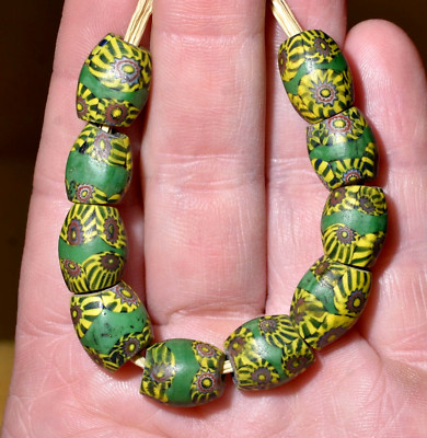 Antique Venetian Millefiori Italian Glass Murrine Cane Oval Beads, African Trade