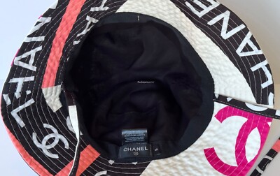 22S CHANEL ECRU BLACK PINK CC LOGO BUCKET CLOCHE HAT S | eBay