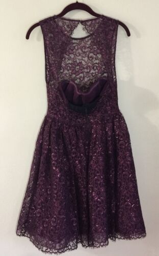 Alice + Olivia Ophelia Plum Purple Metallic Lace Party Dress Size 4 Stunning! - Picture 4 of 12