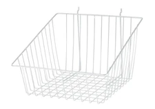 Lot of 6  Wire Slant Baskets White Grid Slatwall or Wiregrid 12" x 12 x 8" - 4"