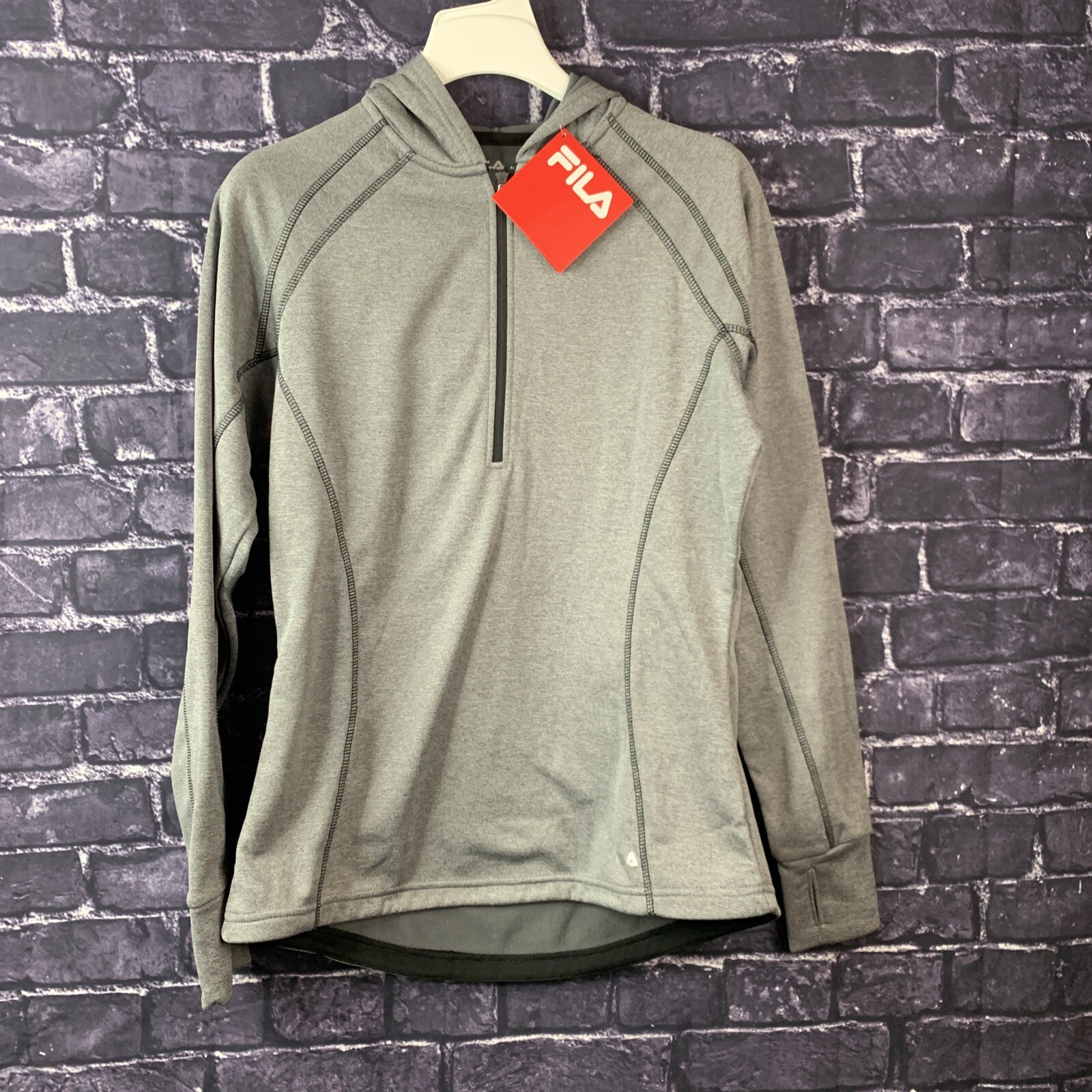 Fila Sport Hoody Womens XL 1 4 Zip Pullover Fleece Jacket Gray Sweat Shirt