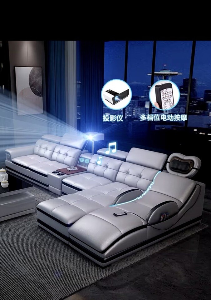 SmartTech Italian Leather Sofa With Bluetooth Massage Speaker