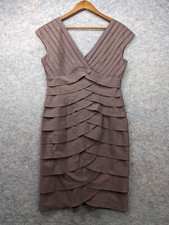 Adrianna Papell Dress Womens 12 Brown Shutter Pleat Knee Length Party