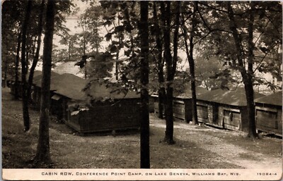 1939 Cabin Row Conference Point Camp Lake Geneva Williams Bay Wisc. Postcard 3Z