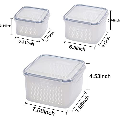 Ronanemon 3Pack Fridge Food Storage Container Set with Lids with Strainer Fru... - Picture 4 of 6